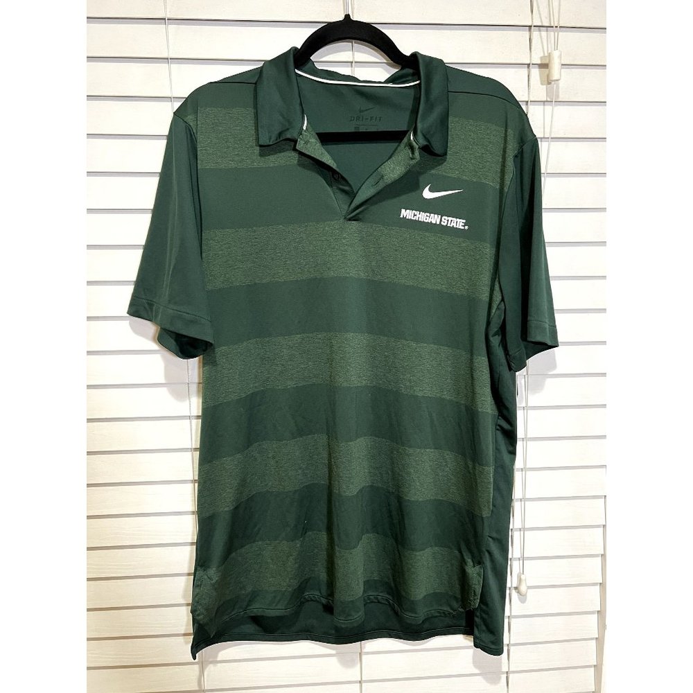 Nike Michigan State Spartans Dri-FIT Polo Shirt Mens Large Green Striped NCAA